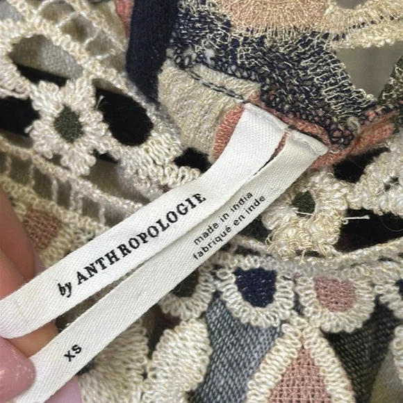 Anthropologie Pink and Black Puff Sleeve Blouse with Bib Collar - Picture 12 of 13